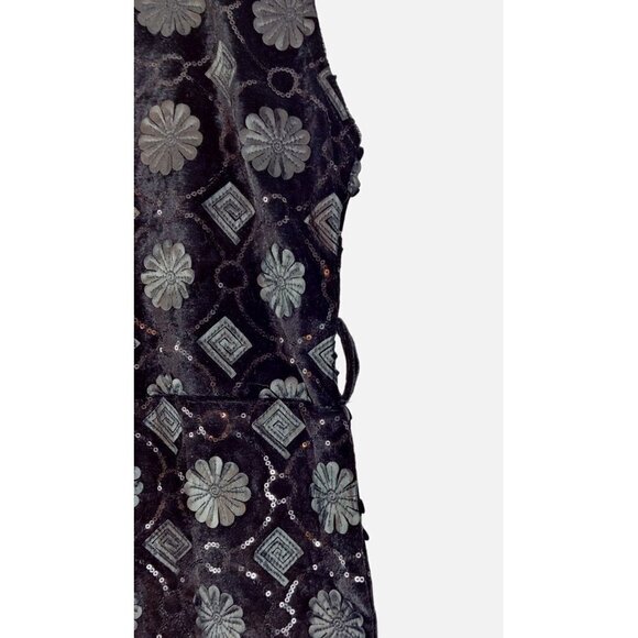 Girls Black Velvet Dress Formal Party Embellished Faux Leather Sequins Shift - Picture 3 of 9